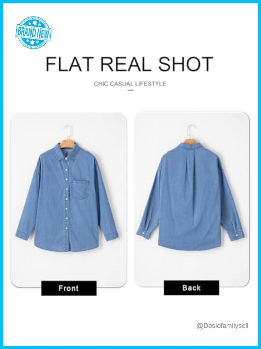 Women's Cotton Denim Button Down Shirt Long Sleeve Casual Boyfriend Blouse - Picture 4 of 6